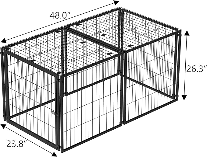Ball & Cast 48" Large Dog Cage with Top,Heavy Duty Metal Wire Kennel for Medium Dogs & Puppies,Indoor/Outdoor Pet Playpen with Easy Assembly,Living Room & Apartment Dog Fence,Black