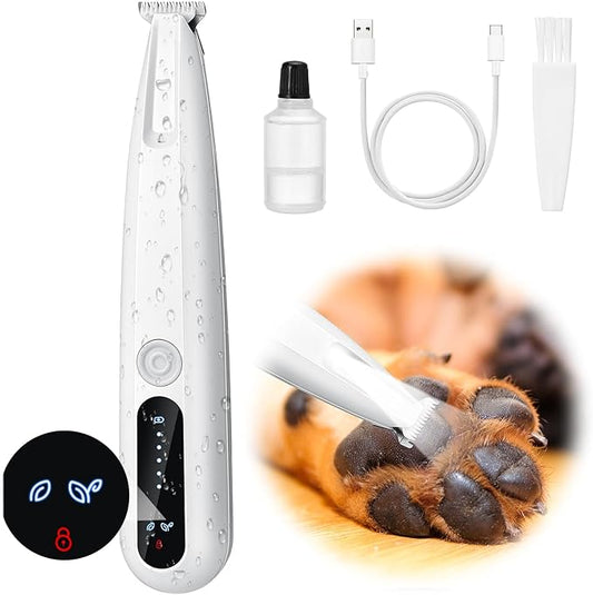 Palksky Dog Paw Trimmer, Upgraded 2 Speed Dog Grooming Kit with LED Display, Type-C Rechargeable Waterproof Paw Trimmer, Cordless Hair Shaver for Paws, Ears, Face, Rump and Eyes