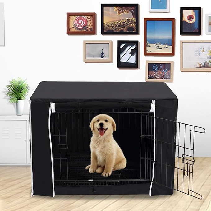 Dog Crate Cover for Wire Crates Kennel 2 Doors Heavy Duty Waterproof Windproof Soundproof Pet Cage Cover Home Decoration - Cover only - Black - Fits 30 Inch Crates