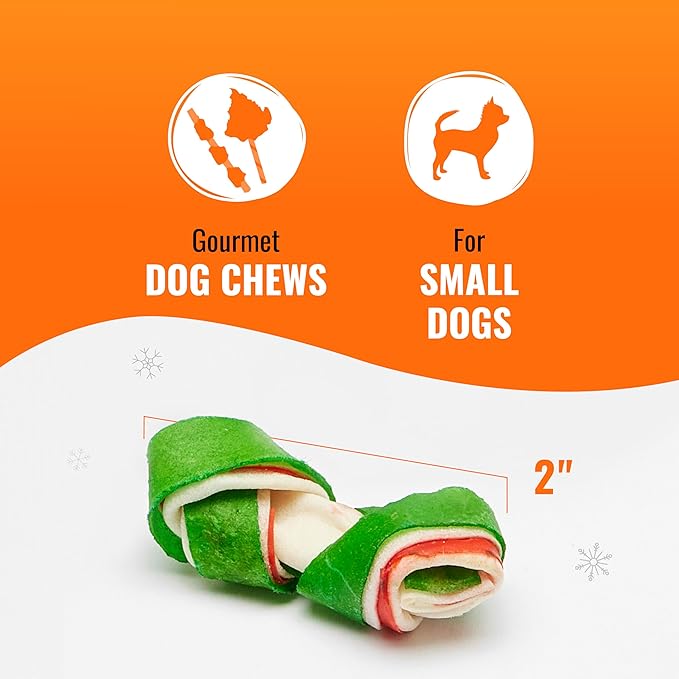 Good 'n' Fun Triple Flavor Mini Bones Chews for Dogs, 6 Count, Treat Your Small Dog to Holiday Chews Made with Real Beef Hide, Chicken and Artificial Mint Flavor