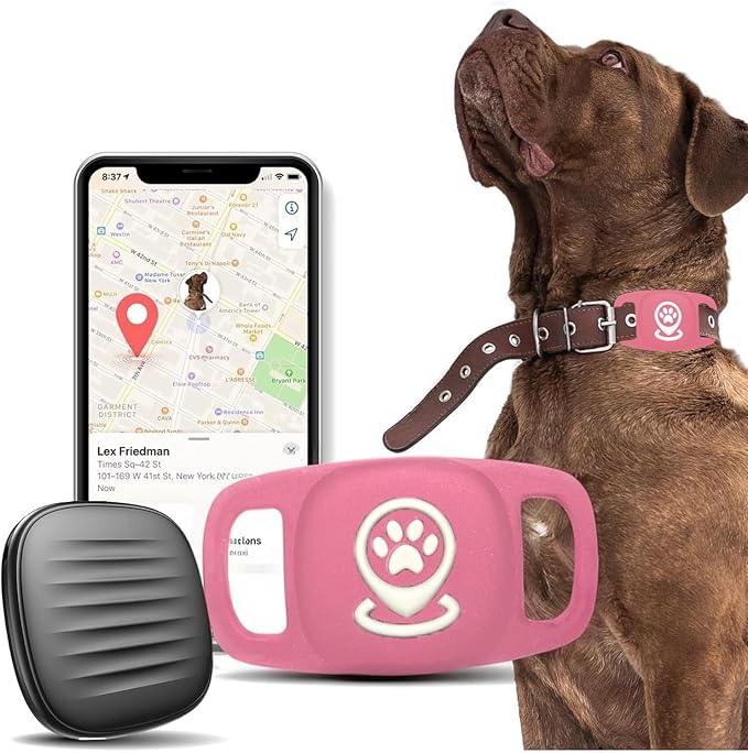 Pet Tracker for Dog, Dog Tracker Smart Pet Location Tracker with Holder, Personalized Smart Item Finder, MFi Certificated Dog Tracking Device, No Monthly Fee, Works with Find My(iOS Only) (Pink)