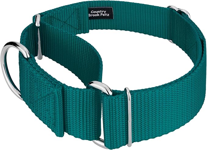 Country Brook Petz 1 1/2 Inch Martingale Heavy Duty Nylon Adjustable Dog Collar for Small, Medium, Large Breeds - Vibrant 17 Color Selection (Teal, Extra Large)