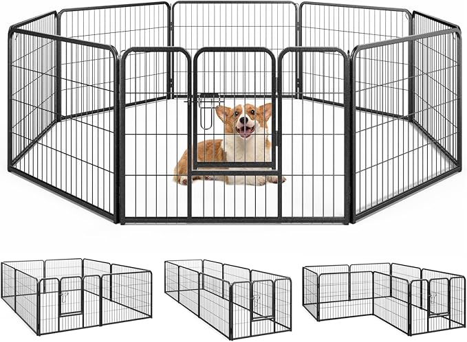 Giantex Dog Playpen Outdoor 24" H - 8 Panels Metal Pet Fence for Puppies Small Dogs, 20.5ft Total Length, Heavy Duty Dog Pen Exercise Fence with Door, Portable Dog Fence for Yard Garden RV Camping