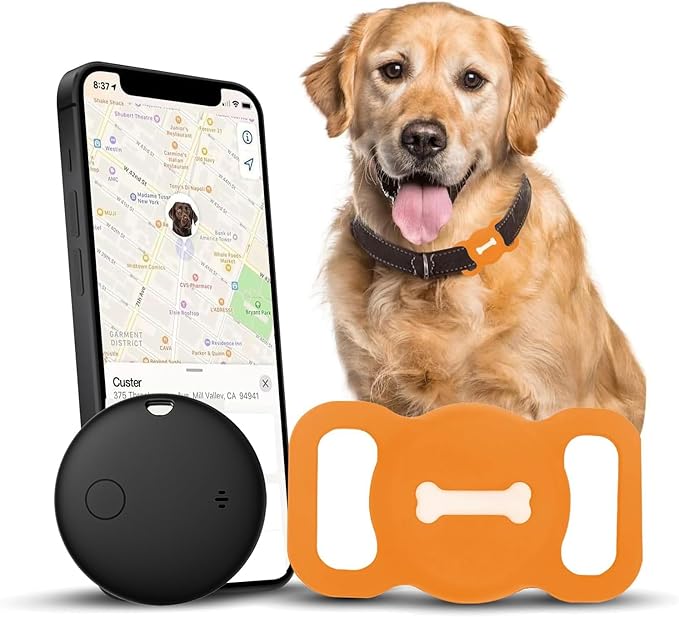 Smart Pet Tracker, Dog Tracker with Black Collar Holder, Smart Tag for Seamless Location Tracking, No Monthly Fee, MFi Certificated, Work with Find My, No GPS Tracker, iOS Only (Orange)