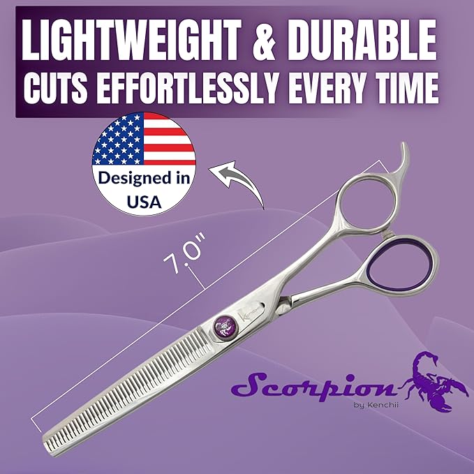 Kenchii Scorpion 46 Tooth Thinning Scissors for Dogs and Pets - Premium Steel Scissors for Dog Grooming - Dog Shears Pet Grooming Accessories - Pet Hair Trimming Scissor