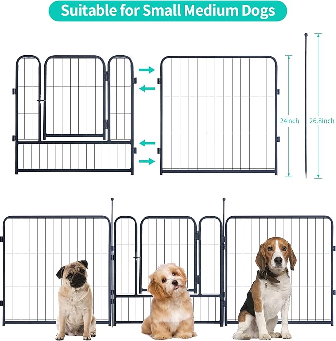 Dog Playpen,Portable Outdoor Dog Fence, Dog Playpen for Large/Medium/Small Dogs, Dog Fences for The Yard,with Doors Foldable Metal (24 inch, 32 Panels)