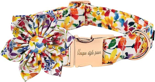 Uniqe Style Paws Flower Dog Collar, Puppy Collar Adjustable Girl Dog Collar with Flower, Durable Floral Pattern Pet Collar for Large Female Dogs