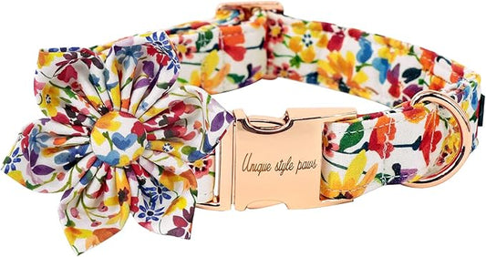 Uniqe Style Paws Flower Dog Collar, Puppy Collar Adjustable Girl Dog Collar with Flower, Durable Floral Pattern Pet Collar for X-Large Female Dogs