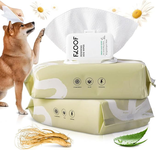 Floof Hypoallergenic Dog Wipes – Natural Aloe Grooming Wipes for Paws Face Ears Eyes & Bum – Vet-Formulated Extra Thick Safe for Puppies & Adult Dogs – 144 Count
