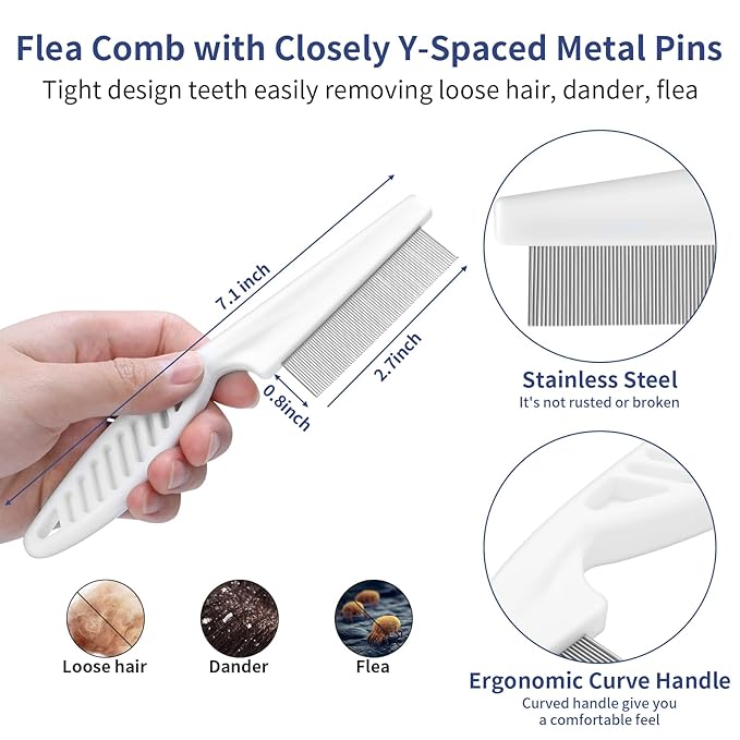 5 in 1 Dog Grooming Kit - Self-Cleaning Slicker Brush for Shedding Short Long Haired Dogs & Cats, Includes Pet Comb, Flea Comb, Bath Brush, Undercoat Rake - Complete Fur Care Set - Gray