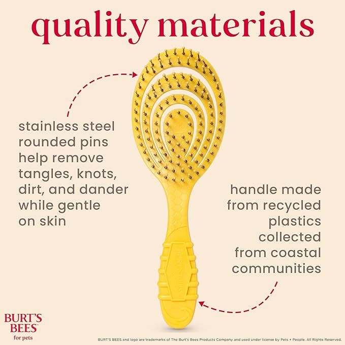 Burt’s Bees for Pets Detangling Pin Brush for Dogs with Medium to Long Hair with Handle Made from Recycled Plastics Collected from Coastal Communities | Dog Brush Removes Tangles and Loosens Matting