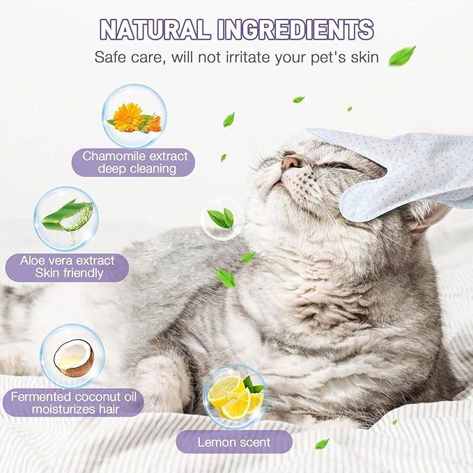 30 PCS Dog Wipes Extra Thick Pet Cleaning and Deodorizing Bath Wipes for Dogs & Cats Rinse Free Grooming Gloves with Bump Embossing for Paws, Butt, Face and Fur