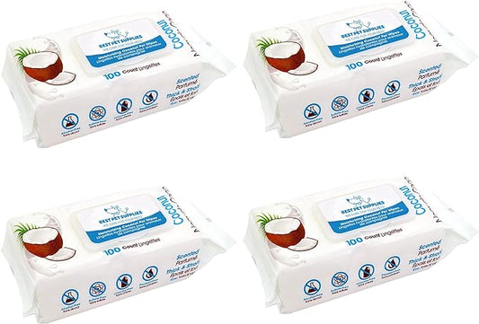 Best Pet Supplies Pet Wipes for Dogs - Dog Wipes Cleaning Deodorizing, Grooming, for Coats, Ears, Paws - Moisturizing Coconut, 400 Count