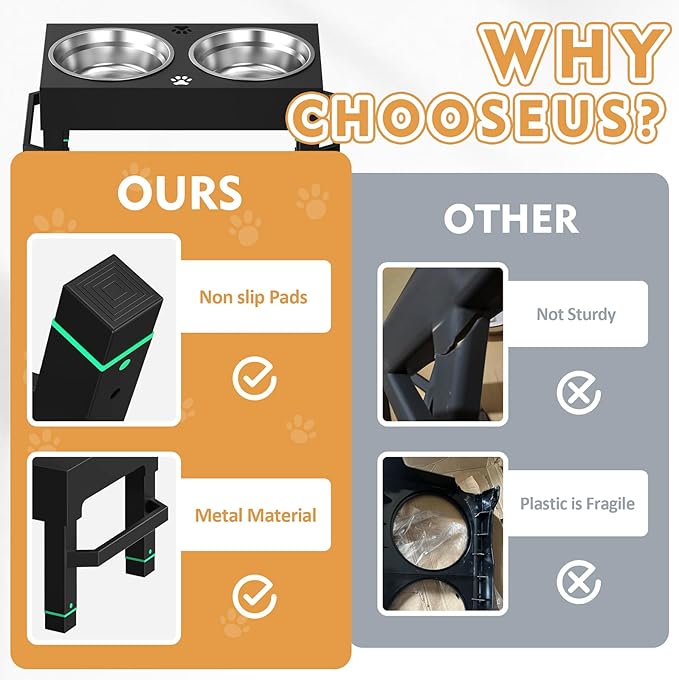 Metal Elevated Dog Bowls, Elevated Dog Bowls Large Breed, Height Adjustable Raised Dog Bowl, Dog Bowl Stand with 2 Stainless Steel Dog Food Bowls, Dog Bowls Holder for Small, Medium and Large Dog