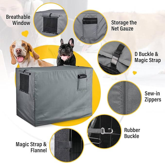 PINGKO Durable Dog Crate Cover-Water Resistant Breathing Lightweight 600D Polyester Fits for 36 42 48 Inches Wire Pet Kennel Covers (42 Inch)
