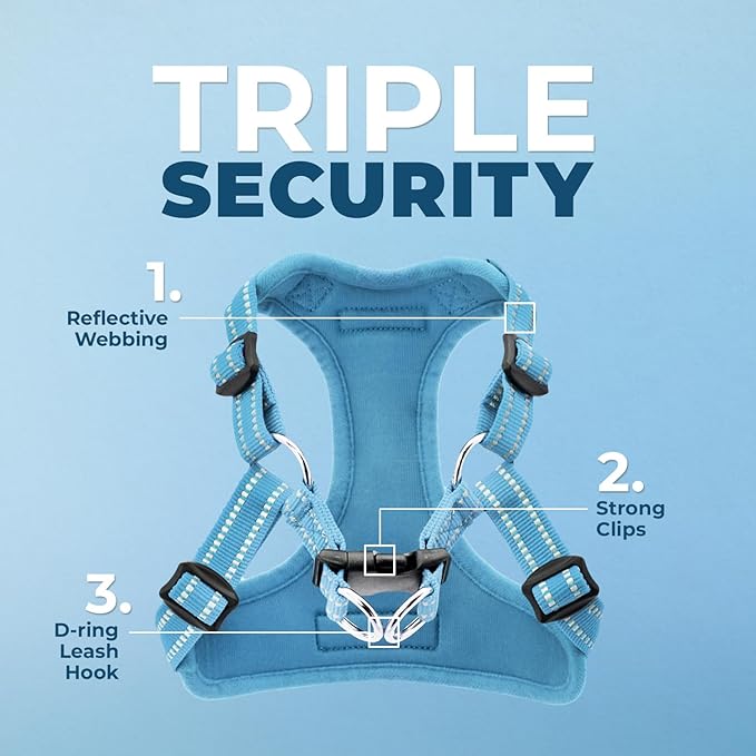 Best Pet Supplies Voyager Adjustable Dog Harness Leash Set with Reflective Stripes for Walking Heavy-Duty Full Body No Pull Vest with Leash D-Ring, Breathable All-Weather - Harness (Baby Blue), S