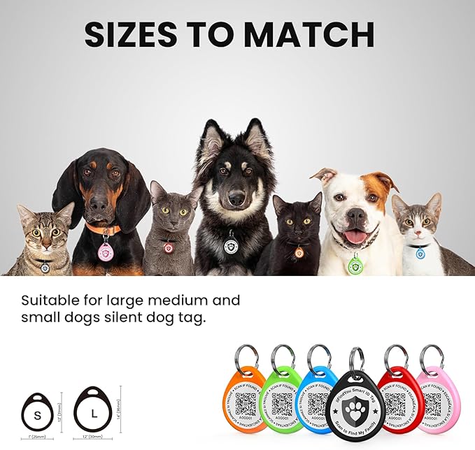 6 Pack Dog Tags Personalized, QR Code Pet ID Tags for Dog Collar, Online Profile, Scan Location Alerts, Mix Colors