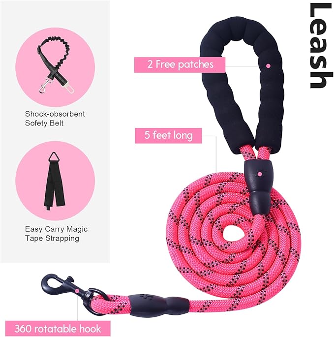 No Pull Tactical Dog Harness for Large Dogs, Escape Proof Molle Dog Vest Harness and Leash Set, Adjustable Military Service Dog Harness with Handle for Medium Large Dogs(L, Pink)