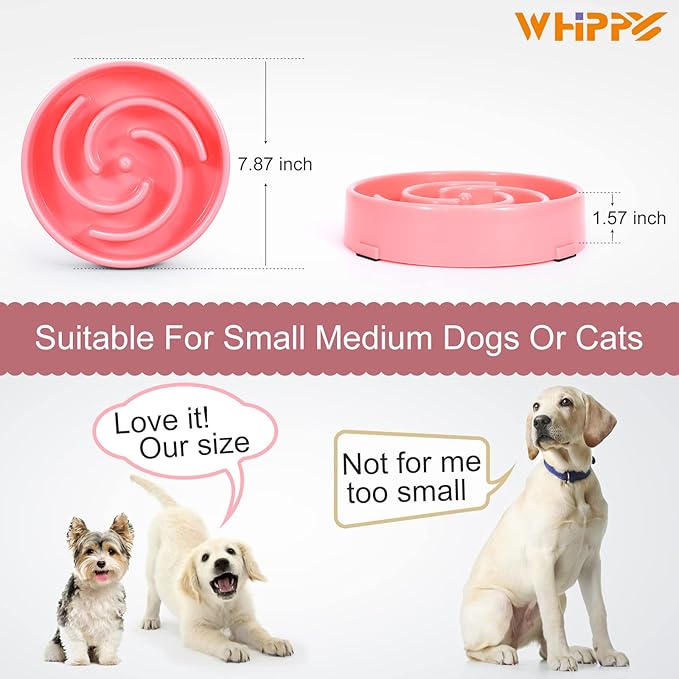 WHIPPY Slow Feeder Bowl for Small Medium Dog Fun Maze Feeder Dog Food Water Bowl Anti-Slip Puzzle Bowl No Chocking Healthy Interactive Bloat Stop Dog Bowl Dish,Medium,Pink