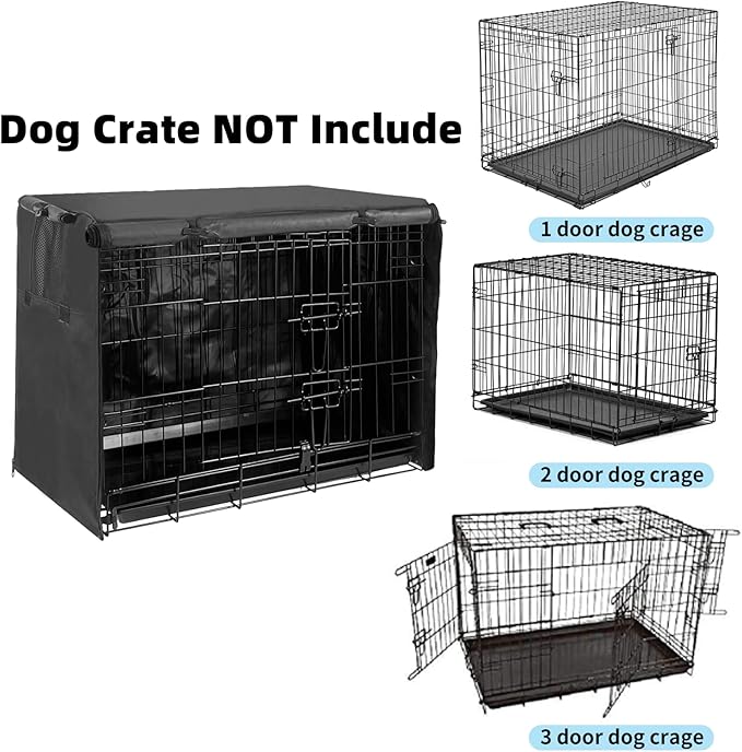 Dog Crate Cover 30 Inch Dog Kennel Cover, Metal Small Dog Crate Bumper for Wire Dog Cage with1 2 3 Doors, Waterproof 600D Oxford Fabric Indoor/Outdoor Black