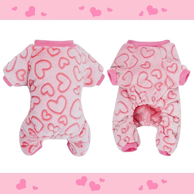 Dxhycc Fleece Dog Pajamas Cute Dog Heart Pajamas Puppy Jumpsuit Pajamas Warm Soft Pet Holiday Clothes for Small Medium Cats and Dogs (Pink, M)
