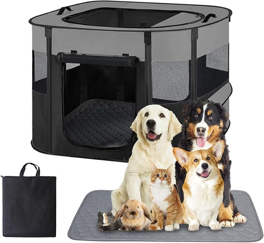 Dog Playpen,Cat Crate,Portable Pet Playpen, Foldable Kennel for Puppy Kitten Rabbit,Breathable Shade Cover,Indoor Outdoor Travel Camping Use for Puppy Cat Dog Grey S