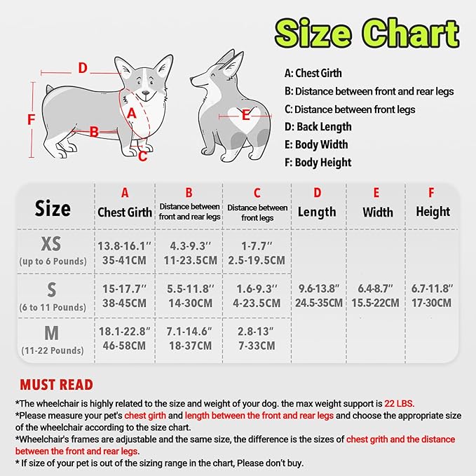 Adjustable Dog Wheelchair for Back Legs, Max 22 lbs - Includes High-Visibility Vest, Leash & Sling Lift, for Paralyzed, Injured, or Disabled Dogs