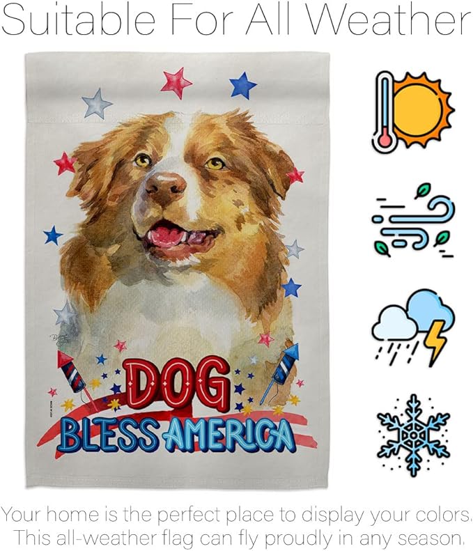 Breeze Decor Patriotic Yellow Australian Shepherd House Flag-Pack Dog Puppy Spoiled Paw Canine Fur Pet Nature Farm Animal Creature Applique Banner Small Garden Yard Gift Double-Sided, Made in USA