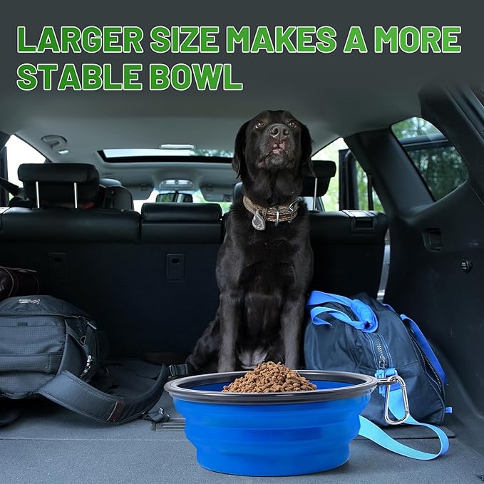 Dog Bowl Pet Collapsible Bowls, 2 Pack Collapsible Dog Water Bowls for Large Dogs Cats, Portable Pet Feeding Watering Dish for Walking Parking Traveling with 2 Carabiners (Blue+Green, Jumbo)