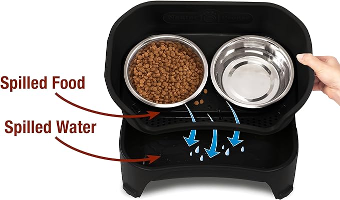 Neater Feeder - Express Model w/ Slow Feed Bowl - Mess-Proof Dog Bowls (M/L, Black) Made in USA – Elevated, No Spill, Non-Tip, Non-Slip, Raised Stainless Steel Food/Water Pet Bowls Aid Digestion