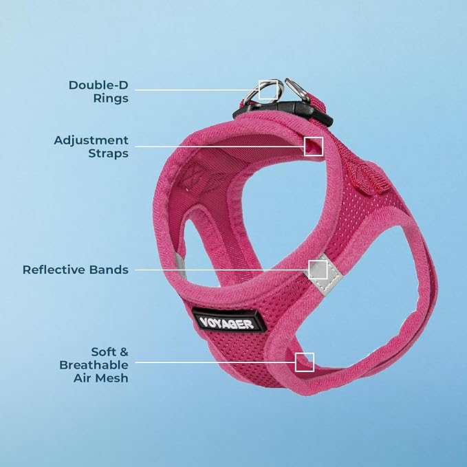 Voyager Step-In Air Dog Harness - All Weather Mesh, Reflective, No Pull Harness for Small, Medium Dogs, Cats - Secure with Hook & Loop Fastener, Buckle, Double D-Rings - Fuchsia, XXS