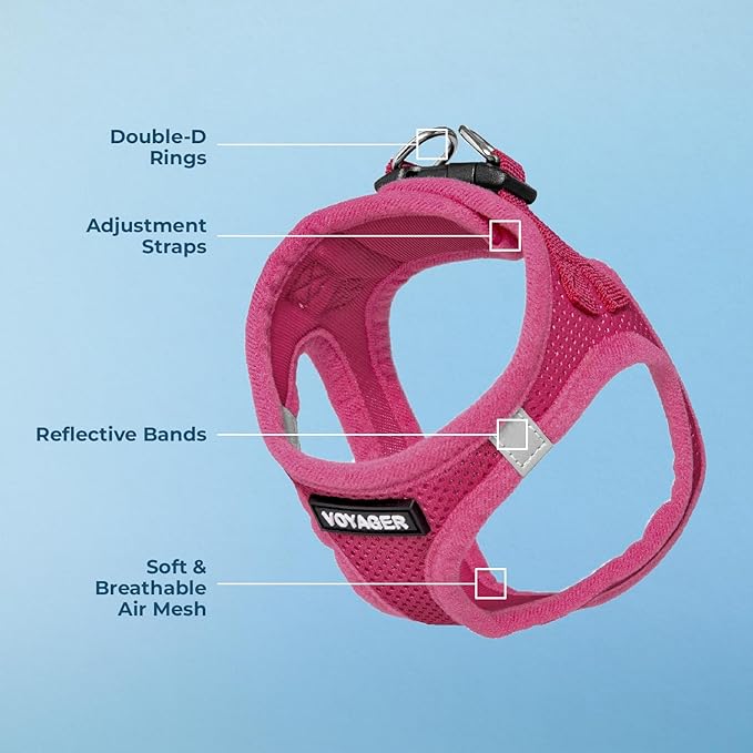 Voyager Step-In Air Dog Harness - All Weather Mesh, Reflective, No Pull Harness for Small, Medium Dogs, Cats - Secure with Hook & Loop Fastener, Buckle, Double D-Rings - Fuchsia, XXXS