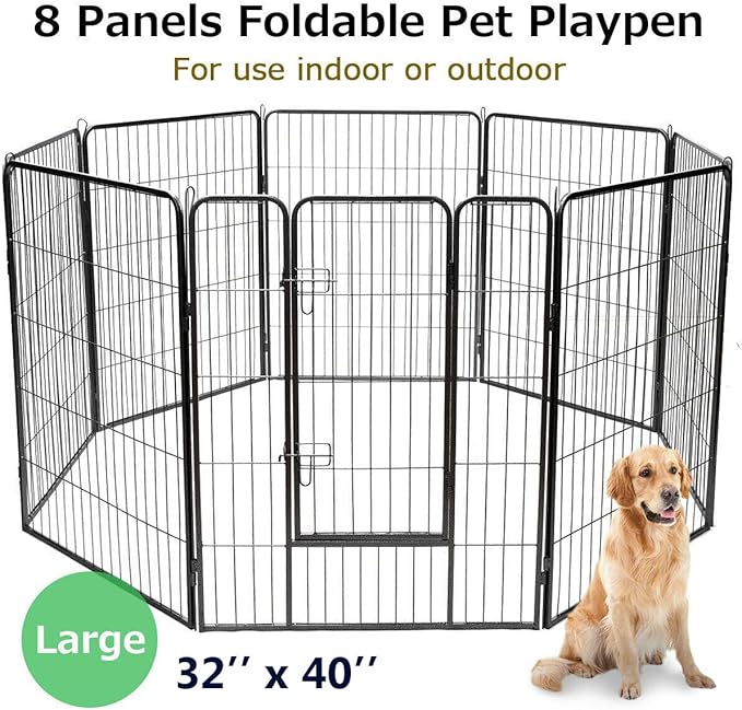 Giantex 40" 16/8 Panel Pet Playpen with Door, Foldable Dog Exercise Pen, Portable Free-Standing Cat Fence, for Outdoor & Outdoor, Metal Dog Puppy Cat Exercise Fence Barrier Kennel (8 Panels, 40'')