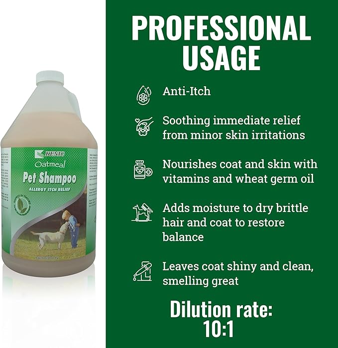 Kenic Oatmeal Anti-Itch Pet Shampoo for Dogs and Cats, Formulated for Quick Soothing Itch Relief with Oatmeal & Almond Oil, Moisturizing Cleansing, pH Balanced, Made in USA