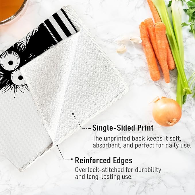 Funny Coffee Black Cat Kitchen Towels, Cat Lover Mom Lady Gifts for Women Dish Towels for Kitchen Drying, Quirky Kitten Kitty Hand Towels for Bathroom, 16x24 Inch