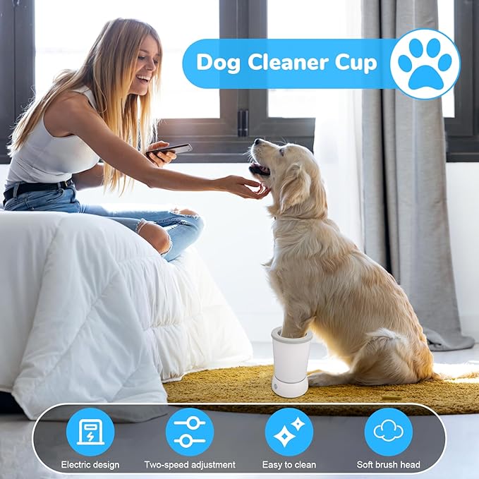 Automatic Dog Paw Cleaner Washer and Massager, Electric Pet Foot Paws Washer for Dogs Cats, USB Portable Dog Feet Cleaner Cup for Medium to Large Dogs, Pet Grooming Supplies(White)