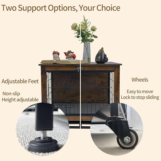 Dog Crate Furniture for Small Dogs, Decorative Wooden Dog Kennel Cage House Indoor for Puppy Pet with Tray Cushion Foldable Top, Storage Playpen, End Side Table,Small,25" L,Rustic Brown