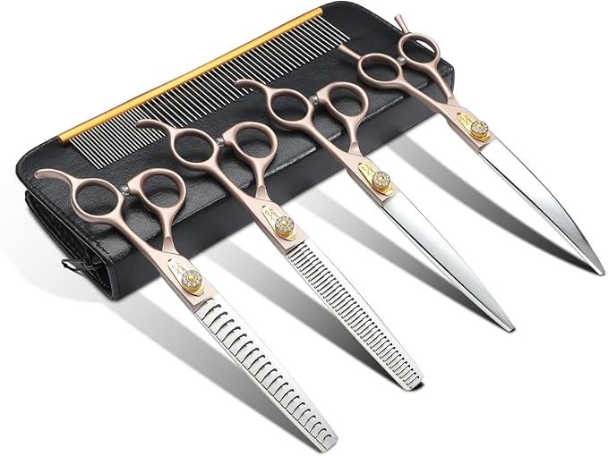 JASON Pink Dog Grooming Scissors Set - Professional 6 in 1 Dog Scissors Sharp Shears Set