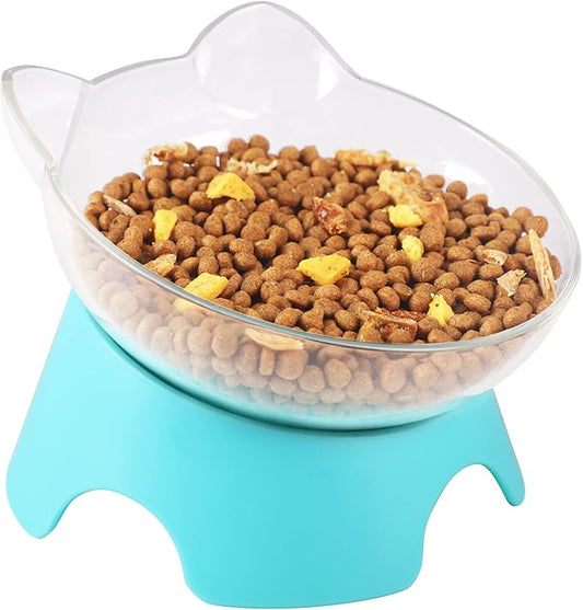 MILIFUN Raised Cat Food Bowls with Stand, Dishes for Food or Water, Tilted Bowl, Pet Dish with Stand (Arcuation-Bule)