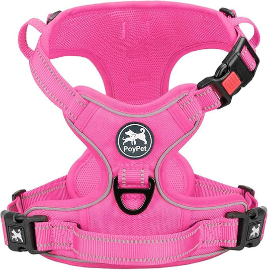 PoyPet No Pull Dog Harness, No Choke Reflective Dog Vest, Adjustable Pet Harnesses with Easy Control Padded Handle for Small Medium Large Dogs(Pink Matching Trim,XS)