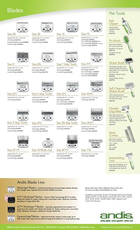 Andis Carbon-Infused Steel UltraEdge Dog Clipper Blade, Size-50SS, 1/125-Inch Cut Length (64185)