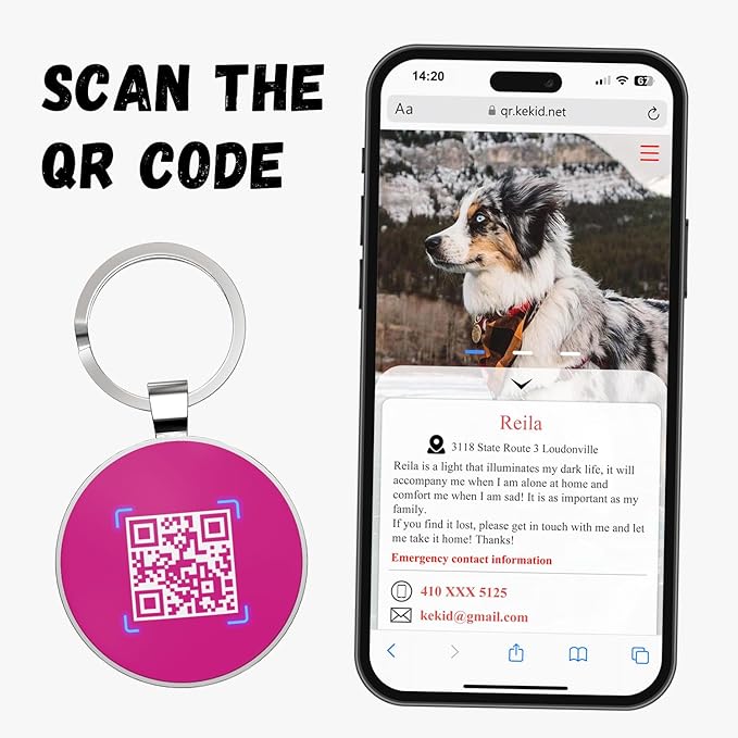 QR Code Dog Tag,Dog Tags Personalized for Pets, Custom Dog Name ID Tags Personalized Dog and Cat Tags -Free Online&Scan QR Receive Instant Location Alert Email