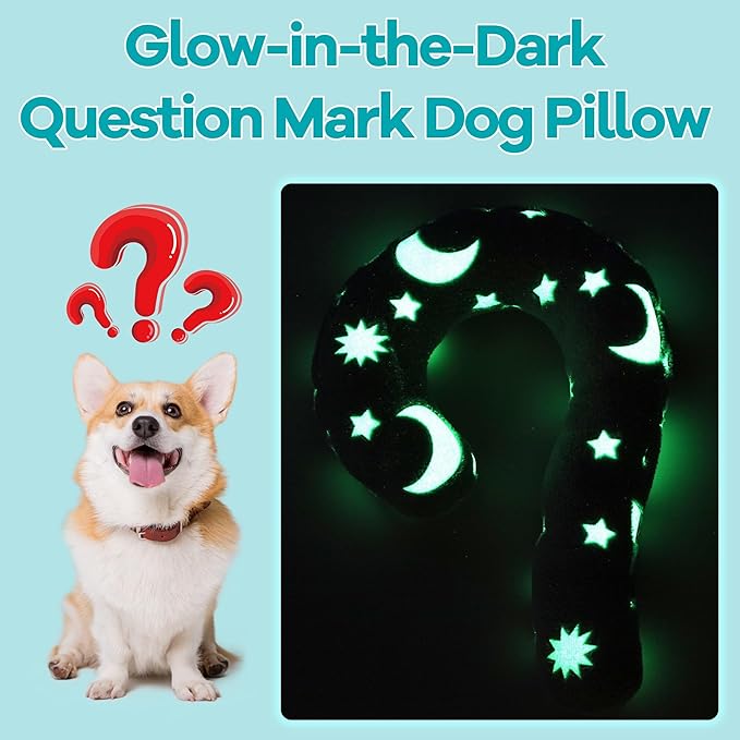 MABOZOO Question Mark Dog Pillow, Pet Pillow Glow in The Dark for Dogs and Cats, Question Shaped Dog Neck Pillow Calming Pillow Pet Calming Toy for Joint Relief Sleeping Improve(Gray, M)