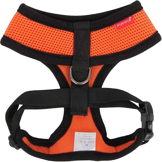 Puppia Soft Dog Harness No Choke Over-The-Head Triple Layered Breathable Mesh Adjustable Chest Belt and Quick-Release Buckle, Orange, X-Large