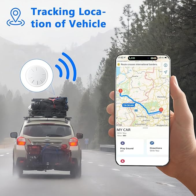 Mini GPS Tracker for Vehicles,Car GPS Tracker Work with Apple Find My(iOS Only),Full Global Coverage Location Tracker for Finding Vehicles/Person/Pets/Items,No Subscription Required (Black,1PCS)