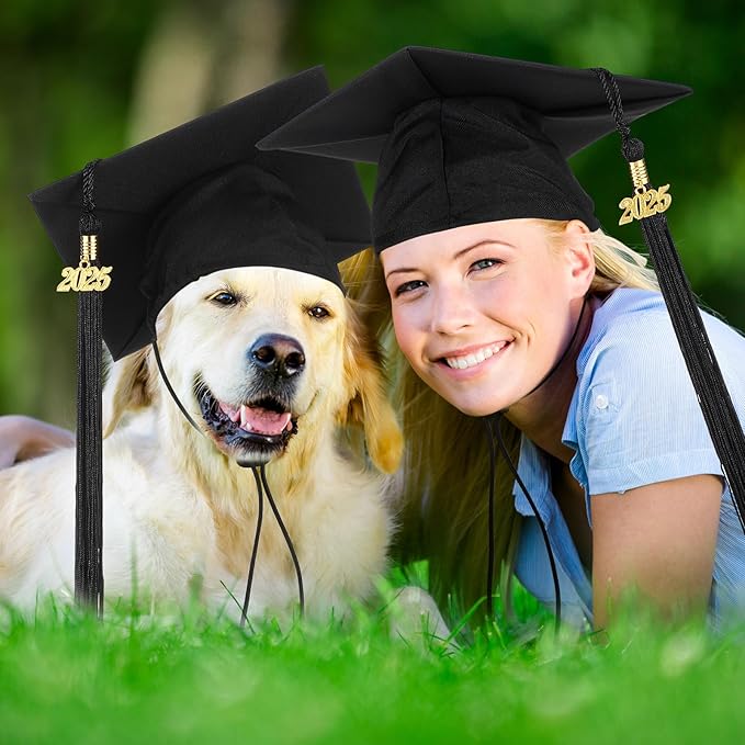 Pet Graduation Cap Small Dog Graduation Hats with 2025 Tassel Pet Graduation Costume for Dogs Cats Photo Prop Holiday Costume Accessory(Black)