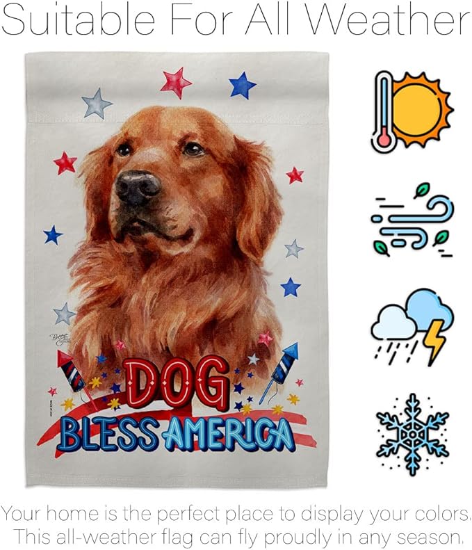 Breeze Decor Patriotic Red Golden Retriever Garden House Flag-Kit Dog Puppy Spoiled Paw Canine Fur Pet Nature Farm Animal Creature Decoration Banner Small Yard Gift Double-Sided, Made in USA