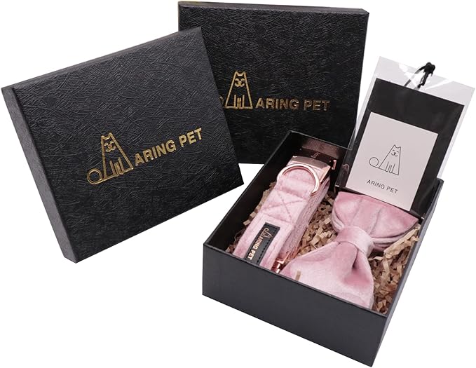 ARING PET Velvet Dog Collars with Bow tie, Bowtie Dog Collar, Cute Pink Collar for Girl and Boy Dogs,X-Small.