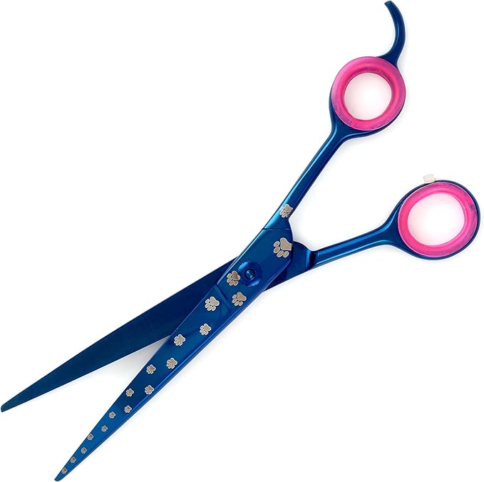 8.5" Professional Dog Grooming Scissors Stainless Steel Curved Downward Titanium Blue