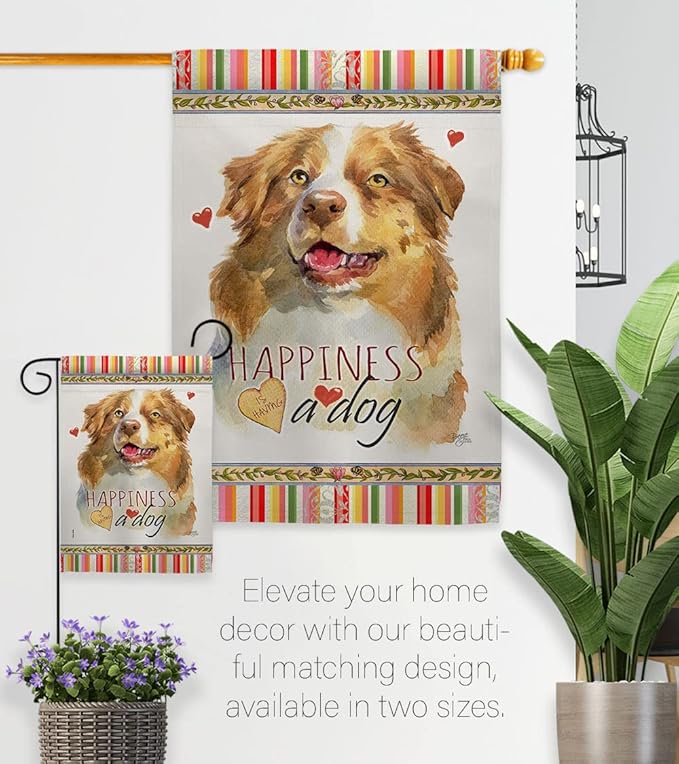 Breeze Decor Yellow Australian Shepherd Happiness Garden House Flag-Kit Dog Puppy Spoiled Paw Canine Fur Pet Nature Farm Animal Creature Banner Small Yard Gift Double-Sided, Made in USA